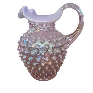 Fenton Art Glass Pink Chiffon Opalescent Hobnail Pitcher 5”